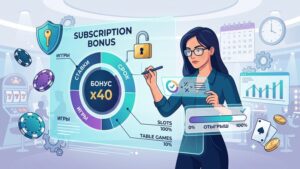Современная иллюстрация с элементами казино и графиками для статьи о требованиях по отыгрышу бонусов
