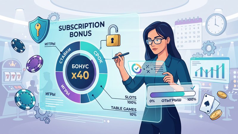 Современная иллюстрация с элементами казино и графиками для статьи о требованиях по отыгрышу бонусов